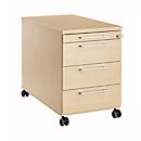 Verrijdbaar ladeblok 1333, 3 laden en 1 materiaallade, afsluitbaar, hoekige grepen, hout/staal/kunststof, B 434 x D 600 x H 613 mm, ahorn decor
