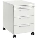 Verrijdbaar ladeblok 1333, 3 laden en 1 materiaallade, afsluitbaar, hoekige grepen, hout/staal/kunststof, B 434 x D 600 x H 613 mm, lwit