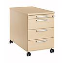Verrijdbaar ladeblok 1333, 3 laden en 1 materiaallade, afsluitbaar, ronde grepen, hout/staal/kunststof, B 434 x D 600 x H 613 mm, ahorn-decor