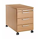 Verrijdbaar ladeblok 1333, 3 laden en 1 materiaallade, afsluitbaar, ronde grepen, hout/staal/kunststof, B 434 x D 600 x H 613 mm, beuken-decor