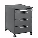 Verrijdbaar ladeblok 1333, 3 laden en 1 materiaallade, afsluitbaar, ronde grepen, hout/staal/kunststof, B 434 x D 600 x H 613 mm, grafiet