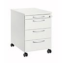 Verrijdbaar ladeblok 1333, 3 laden en 1 materiaallade, afsluitbaar, ronde grepen, hout/staal/kunststof, B 434 x D 600 x H 613 mm, wit