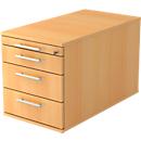 verrijdbaar ladeblok, 3 schuifladen, 1 materiaallade, B 428 x D 800 x H 512 mm, beukenpatroon