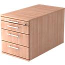 verrijdbaar ladeblok, 3 schuifladen, 1 materiaallade, B 428 x D 800 x H 512 mm, notenboom
