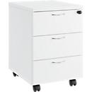 Verrijdbaar ladeblok 333, B 404 x D 500 x H 590 mm, 3 laden, vergrendelbaar, metalen handvatten, 4 dubbele zwenkwielen, wit