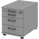 Verrijdbaar ladeblok BARI, materiaallade, 3 schuifladen, afsluitbaar, B 432 x D 577 x H 538 mm middengrijs