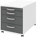 Verrijdbaar ladeblok BARI, materiaallade, 3 schuifladen, afsluitbaar, B 432 x D 800 x H 538 mm wit/antraciet