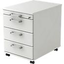 Verrijdbaar ladeblok TARVIS, 1 materiaallade, afsluitbaar, 3 schuifladen, B 428 x D 580 x H 590 mm, lichtgrijs