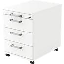 Verrijdbaar ladeblok TARVIS, 1 materiaallade, afsluitbaar, 3 schuifladen, B 428 x D 580 x H 590 mm, wit