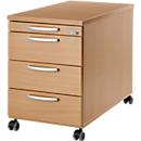 Verrijdbaar onderstel 1333, 3 laden en 1materiaallade,, afsluitbaar, ronde grepen, hout/staal/kunststof, B 434 x D 800 x H 613 mm, beuken afwerking