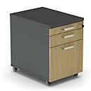 Verrijdbaar onderstel BEXXSTAR, 1 afsluitbare voorraadlade, 1 lade &amp; 1 HR-lade, B 430 x D 600 x H 600 mm, donkergrijs/eiken decor