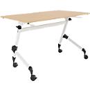 Verrijdbare klaptafel - vierkant stalen frame - L 1200 x D 600 x H 720 mm - ahorn - witte poten - ons merk Schäfer Shop Select