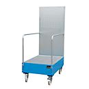 Verrijdbare lekbak met geperforeerde plaatwand, van staal, capaciteit 2 x 200 liter vaten, blauw gelakt