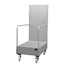 Verrijdbare lekbak met geperforeerde plaatwand, van staal, capaciteit 2 x 200 liter vaten, grijs gelakt