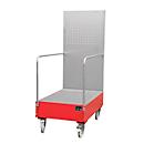 Verrijdbare lekbak met geperforeerde plaatwand, van staal, capaciteit 2 x 200 liter vaten, rood gelakt