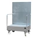 Verrijdbare lekbak, van staal, 215 l opvangvolume voor 2 x 200 liter vaten, grijs gelakt