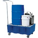 Verrijdbare opvangbak - PE - 60 liter - B 714 x D 525 x H 330 mm - met gegalvaniseerde rooster - blauw
