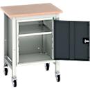 Verrijdbare werkbank Bott verso, multiplexplaat, 1 deur &amp; 1 legbord, wielen, B 700 x D 600 x H 930 mm, RAL 7035 lichtgrijs / antracietgrijs