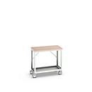Verrijdbare werkbank Bott verso, multiplexplaat, 1 legbord, met traverse-set, B 1000 x D 600 x H 930 mm, RAL 7035 Lichtgrijs