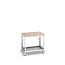 Verrijdbare werkbank Bott verso, multiplexplaat, 1 legbord, met traverse-set, B 1000 x D 800 x H 930 mm, RAL 7035 lichtgrijs