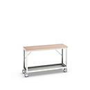 Verrijdbare werkbank Bott verso, multiplexplaat, 1 legbord, met traverse-set, B 1500 x D 600 x H 930 mm, RAL 7035 lichtgrijs