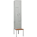 Vestiaire, 2 compartiments, avec banc, 2 compartiments, avec portes en Z, serrure à cylindre, gris clair/gris clair