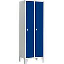 Vestiaire à 2 compartiments, L 600 x H 1800 mm, avec pieds, serrure à loquet rotatif, gris clair/bleu gentiane