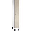 Vestiaire C+P Cambio, 1 compartiment, sur pieds, L 300 x P 525 x H 1980 mm, blanc trafic/décor frêne wengé