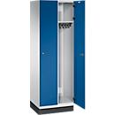 Vestiaire C+P Cambio, 2 compartiments, avec socle, L 600 x P 525 x H 1980 mm, gris clair/bleu enzyme