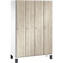 Vestiaire C+P Cambio, 4 compartiments, sur pieds, L 1200 x P 525 x H 1980 mm, blanc trafic/décor frêne wengé
