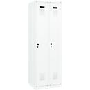 Vestiaire C+P Evolo Plus, 2 compartiments, charnières à droite, fermeture de sécurité rotative, butée soft, L 600 x P 500 x H 1850 mm, blanc signalisation/blanc trafic