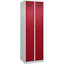 Vestiaire C+P Evolo Plus, 2 compartiments, charnières à droite, fermeture de sécurité rotative, butée soft, L 600 x P 500 x H 1850 mm, gris clair/rouge rubis