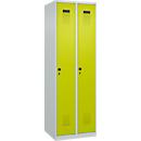 Vestiaire C+P Evolo Plus, 2 compartiments, charnières à droite, fermeture de sécurité rotative, butée soft, L 600 x P 500 x H 1850 mm, gris clair/vert clown