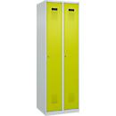 Vestiaire C+P Evolo Plus, 2 compartiments, charnières à droite, serrure à cylindre, butée soft, L 600 x P 500 x H 1850 mm, gris clair/vert clown
