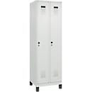 Vestiaire C+P Evolo Plus, 2 compartiments, largeur 300 mm, avec pieds, verrou rotatif de sécurité, L 600 x P 500 x H 1950 mm, gris clair/gris clair
