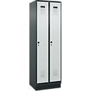 Vestiaire C+P Evolo Plus, 2 compartiments, largeur de compartiment 300 mm, avec socle, butée à droite, verrou rotatif de sécurité, butée Soft, anti-effraction, L 600 x P 500 x H 1950 mm, gris anthracite RAL 7016/gris clair RAL 7035
