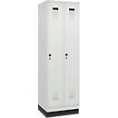 Vestiaire C+P Evolo Plus, 2 compartiments, largeur de compartiment 300 mm, avec socle, butée à droite, verrou rotatif de sécurité, butée Soft, anti-effraction, L 600 x P 500 x H 1950 mm, gris clair RAL 7035/gris clair RAL 7035