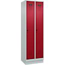 Vestiaire C+P Evolo Plus, 2 compartiments, largeur de compartiment 300 mm, avec socle, butée à droite, verrou rotatif de sécurité, butée Soft, anti-effraction, L 600 x P 500 x H 1950 mm, gris clair RAL 7035/rouge rubis RAL 3003