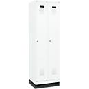 Vestiaire C+P Evolo Plus, 2 compartiments, largeur de compartiment 300 mm, avec socle, butée droite, serrure à cylindre, butée soft, anti-effraction, L 600 x P 500 x H 1950 mm, blanc trafic RAL 9016/blanc trafic RAL 9016