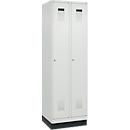 Vestiaire C+P Evolo Plus, 2 compartiments, largeur de compartiment 300 mm, avec socle, butée droite, serrure à cylindre, butée soft, anti-effraction, L 600 x P 500 x H 1950 mm, gris clair RAL 7035/gris clair RAL 7035