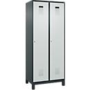 Vestiaire C+P Evolo Plus, 2 compartiments, largeur de compartiment 400 mm, avec pieds, butée à droite, butée Soft, anti-effraction, L 800 x P 500 x H 1950 mm, serrure à cylindre, gris anthracite RAL 7016/gris clair RAL 7035