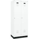 Vestiaire C+P Evolo Plus, 2 compartiments, largeur de compartiment 400 mm, avec socle, charnières à droite, L 800 x P 500 x H 1950 mm, cylindre, blanc signalisation/blanc trafic