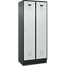 Vestiaire C+P Evolo Plus, 2 compartiments, largeur de compartiment 400 mm, avec socle, charnières à droite, L 800 x P 500 x H 1950 mm, cylindre, gris anthracite/gris clair
