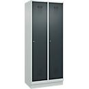 Vestiaire C+P Evolo Plus, 2 compartiments, largeur de compartiment 400 mm, avec socle, charnières à droite, L 800 x P 500 x H 1950 mm, cylindre, gris clair/gris anthracite