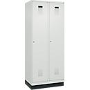 Vestiaire C+P Evolo Plus, 2 compartiments, largeur de compartiment 400 mm, avec socle, charnières à droite, L 800 x P 500 x H 1950 mm, cylindre, gris clair/gris clair