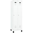 Vestiaire C+P Evolo Plus, 2 compartiments, largeur des compartiments 300 mm, avec pieds, charnières à droite, serrure à cylindre, L 600 x P 500 x H 1950 mm, blanc trafic/blanc trafic
