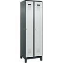 Vestiaire C+P Evolo Plus, 2 compartiments, largeur des compartiments 300 mm, avec pieds, charnières à droite, serrure à cylindre, L 600 x P 500 x H 1950 mm, gris anthracite/gris clair