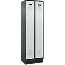 Vestiaire C+P Evolo Plus, 2 compartiments, largeur des compartiments 300 mm, avec socle, butée droite, serrure à cylindre, butée soft, anti-effraction, L 600 x P 500 x H 1950 mm, gris anthracite RAL 7016/gris clair RAL 7035