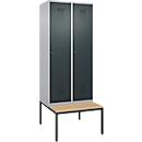 Vestiaire C+P Evolo Plus, 2 compartiments, largeur des compartiments 400 mm, avec banquette encastrée, L 800 x P 815 x H 2120 mm, cylindre, aluminium blanc/gris anthracite