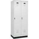 Vestiaire C+P Evolo Plus, 2 compartiments, largeur des compartiments 400 mm, avec socle, charnières à droite, L 800 x P 500 x H 1950 mm, verrou rotatif, gris clair/gris clair